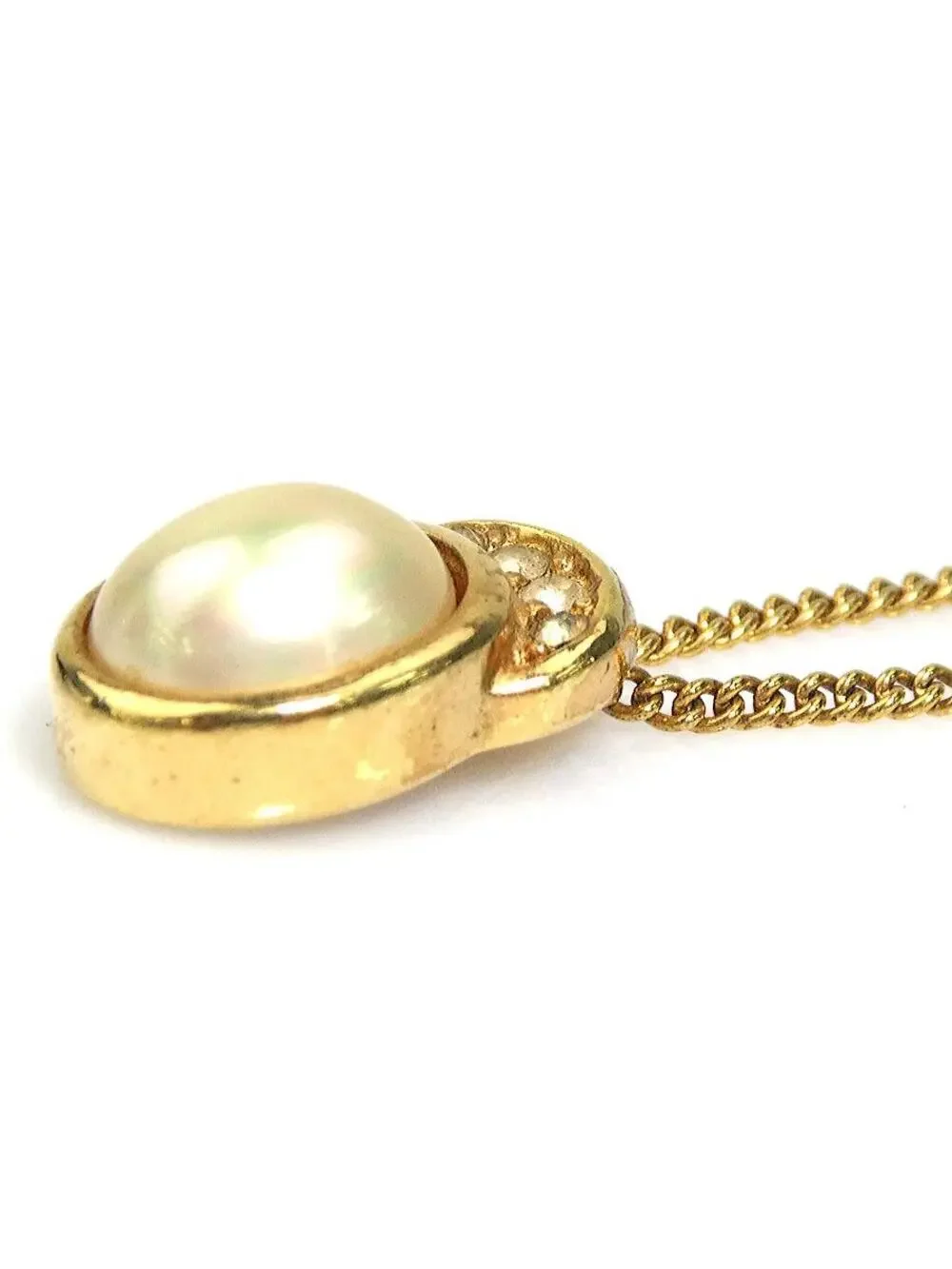 Auth Christian Dior Necklace Gold/White #304045C92B